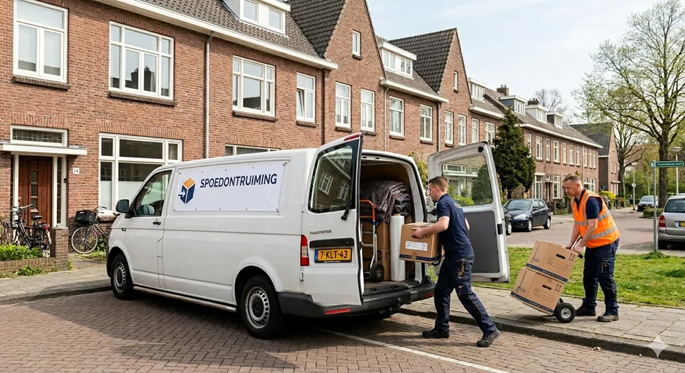 Spoedontruiming busje klaar voor vertrek